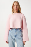 Pembe Şardonlu Oversize Örme Sweatshirt NJ00154