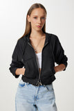 Siyah Kapüşonlu Fermuarlı Örme Sweatshirt AN00263