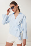 Gök Mavi Gömlek Yaka Anvelop Poplin Bluz DP00243