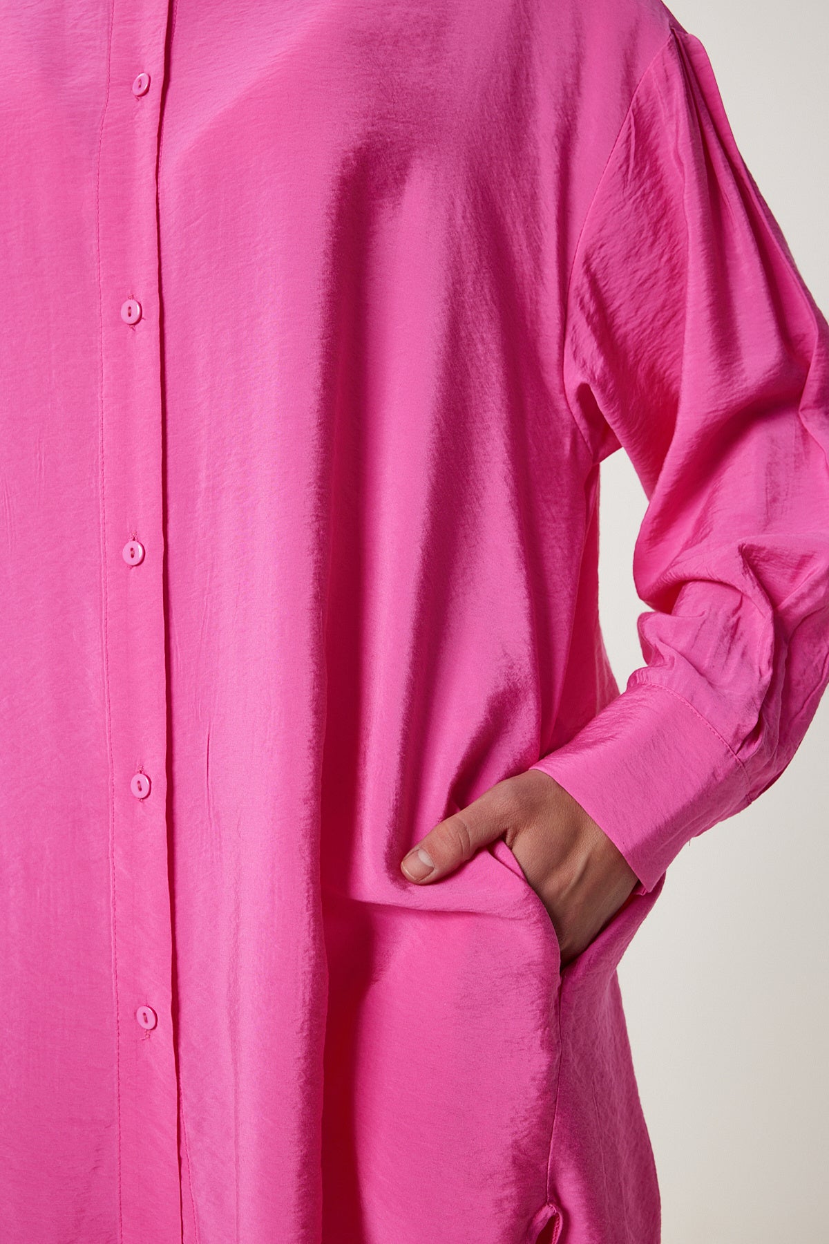 Koyu Pembe Oversize Midi Ayrobin Gömlek Elbise WF00106
