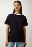Siyah Bisiklet Yaka Örme T-Shirt OW00016