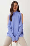 Koyu Lila Cut Out Detaylı Oversize Triko Kazak AS00015