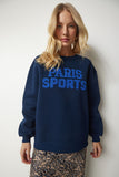 Lacivert Nakışlı Şardonlu Oversize Sweatshirt DP00190