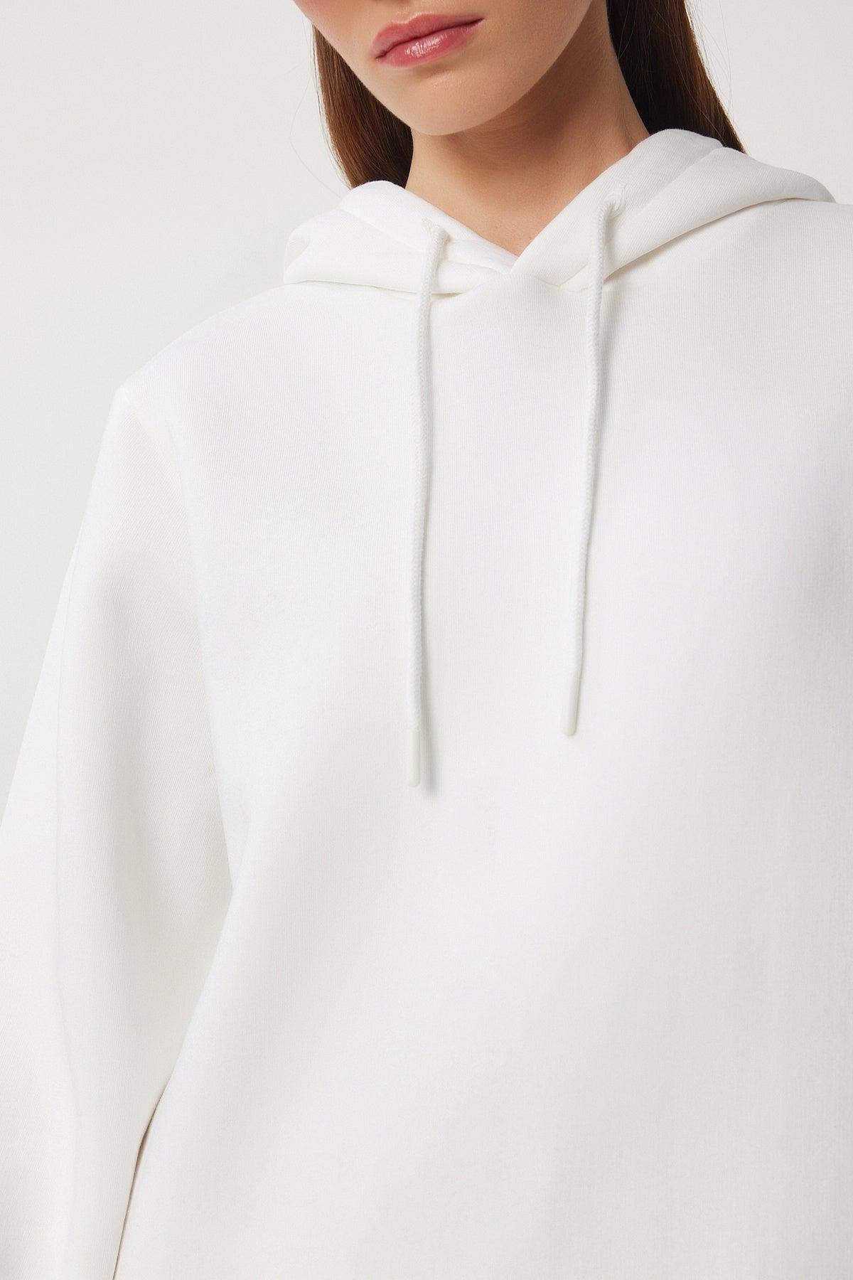 Ekru Kapüşonlu Şardonlu Oversize Sweatshirt VN00017