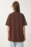 Kahverengi Kalp Nakışlı Örme T-Shirt ZV00299