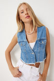 Mavi Cepli Crop Denim Yelek OK00063