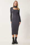 Füme Cut Out Detaylı Dik Yaka Fitilli Triko Elbise FN03388