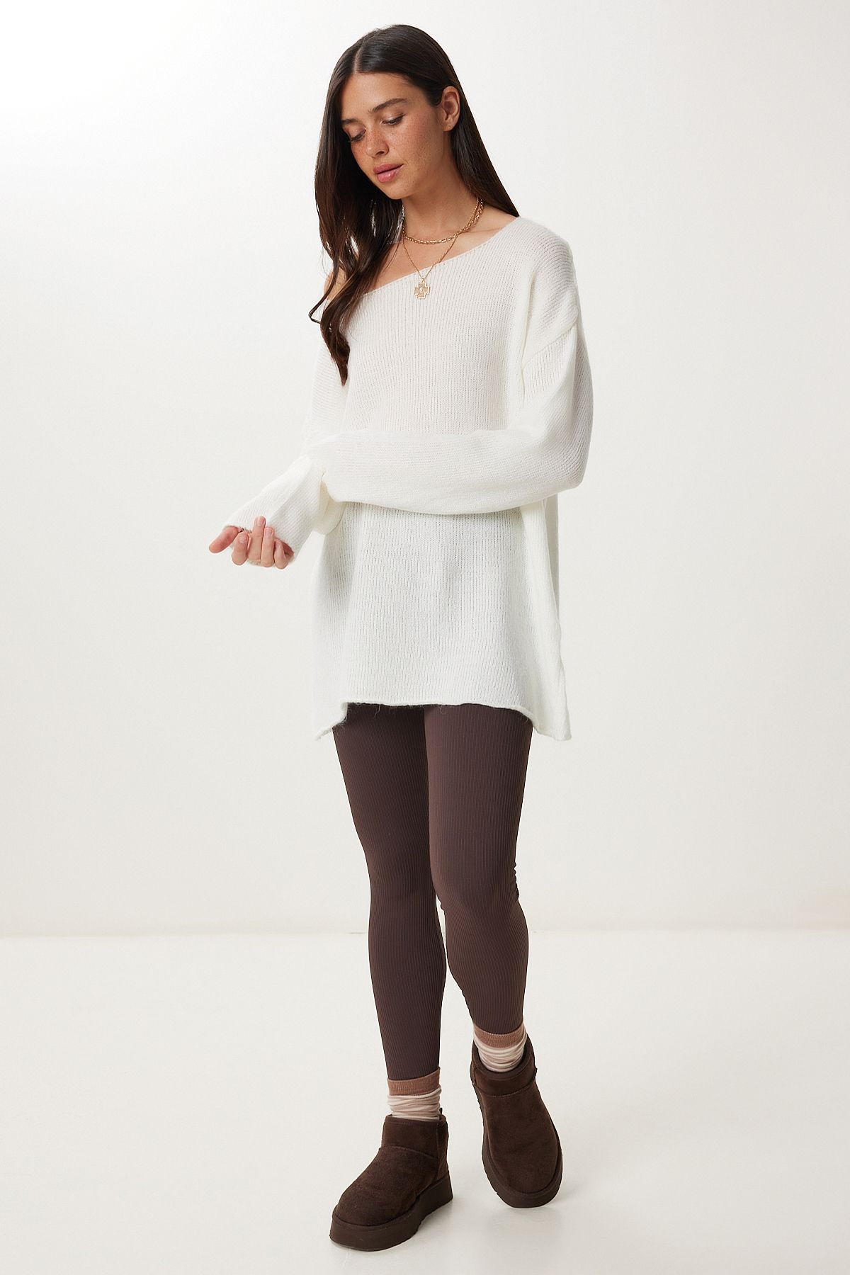 Ekru Basic Oversize Triko Kazak CR00525
