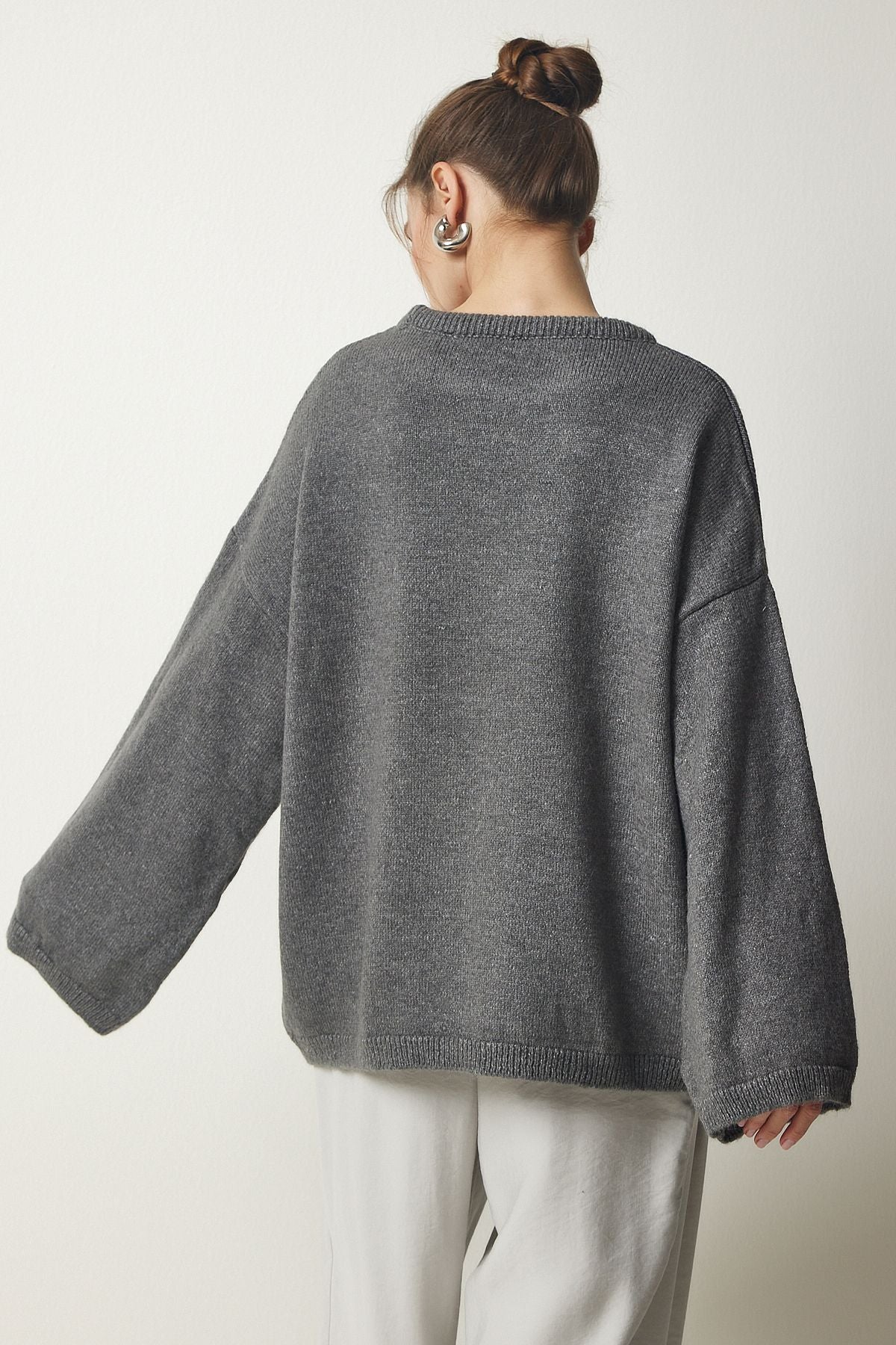 Gri Oversize Basic Triko Kazak KB00034