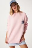 Pembe Nakışlı Armalı Şardonlu Oversize Sweatshirt NJ00160