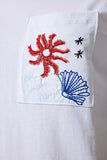 Beyaz Bisiklet Yaka İşlemeli Örme T-Shirt CR00425