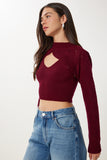 Bordo Balıkçı Yaka Triko Atlet Crop Takım MT00153