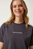 Antrasit Baskılı Basic Örme T-Shirt NJ00141