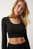 Beyaz Siyah U Yaka Fitilli 2'Li Paket Crop Triko Bluz PF00069