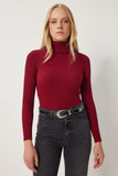 Bordo Boğazlı Fitilli Likralı Kazak DD01007