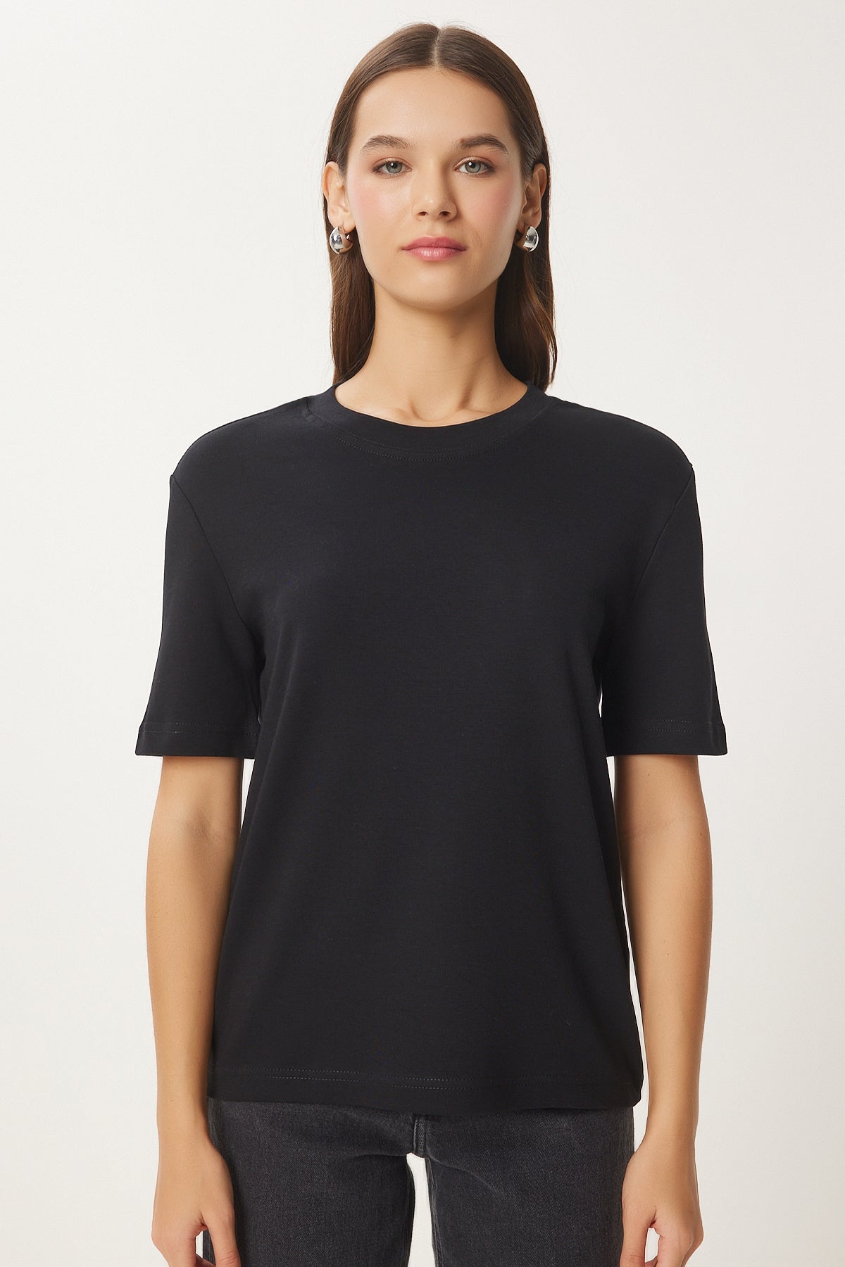 Siyah Beyaz 2'Li Paket Pamuklu Basic Örme T-Shirt AG00002