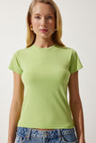 Fıstık Yeşili Bisiklet Yaka Basic Sandy T-Shirt EN00611