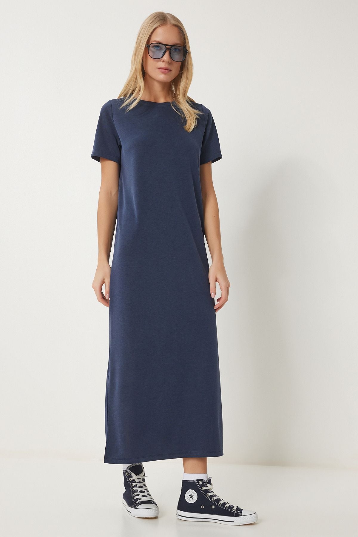 Lacivert Basic Yazlık Modal Elbise SJ00002
