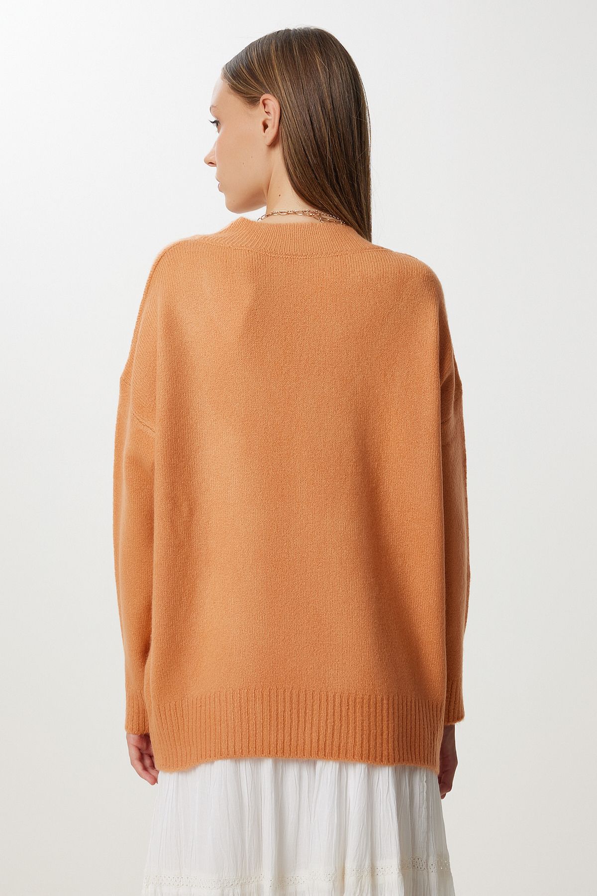 Şeftali V Yaka Oversize Triko Kazak BV00124