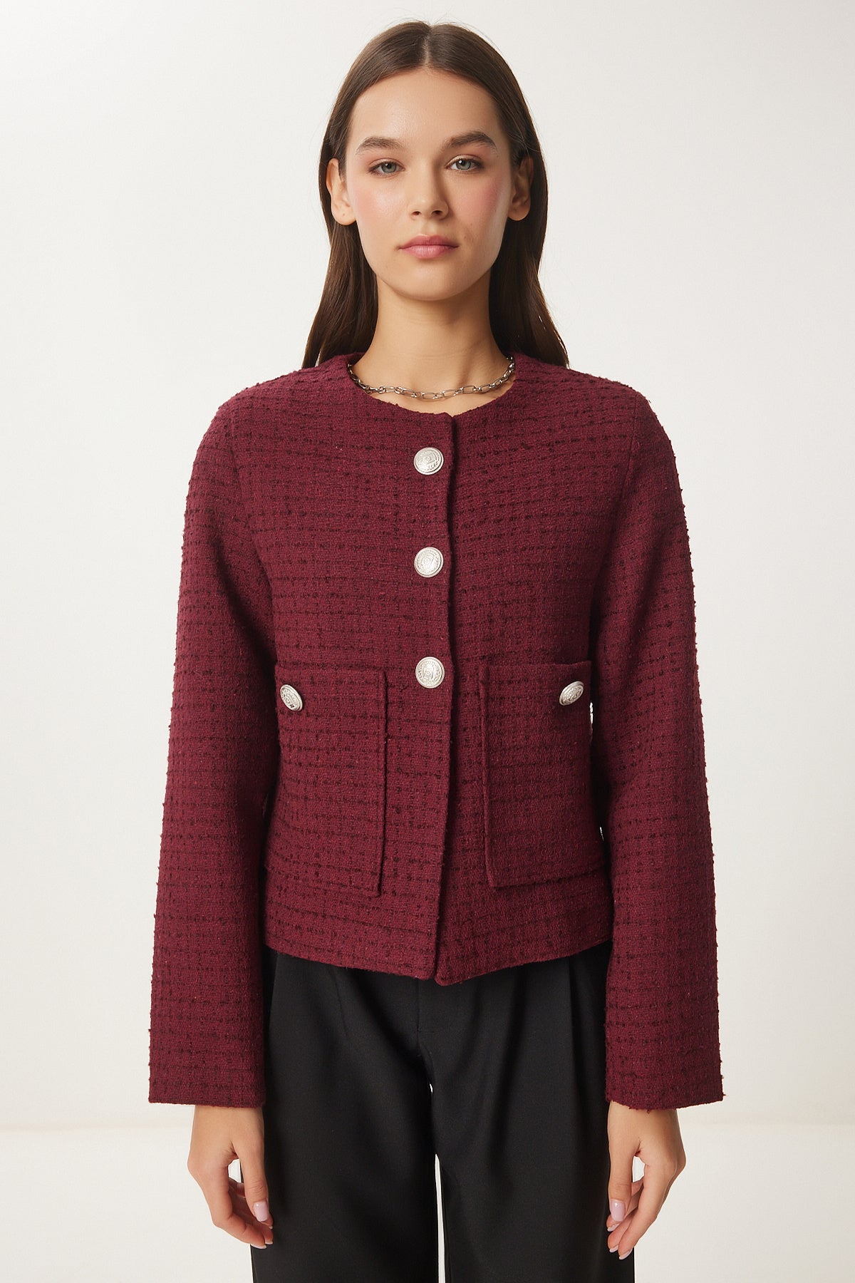 Bordo Düğmeli Tüvit Ceket WF00048