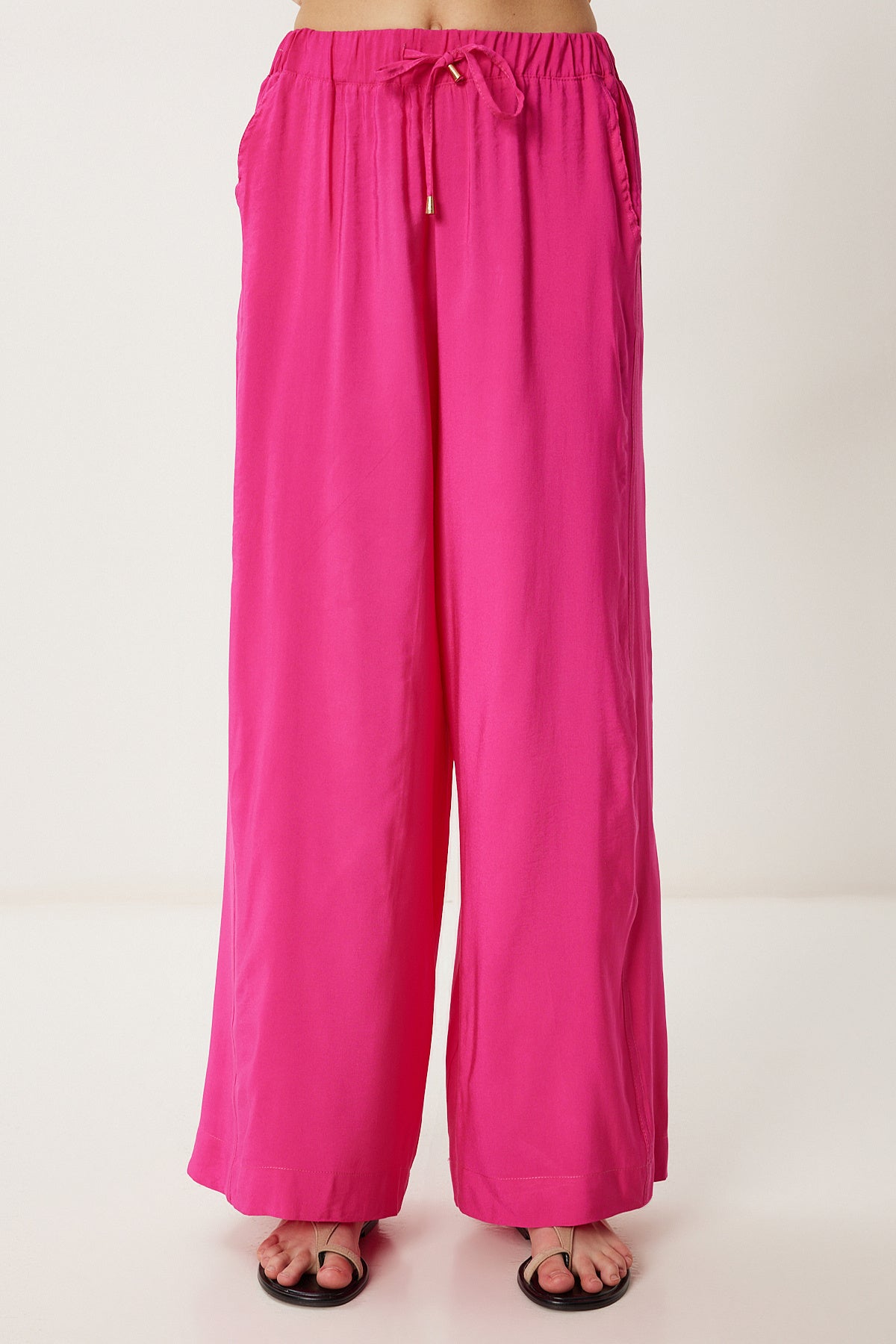 Koyu Pembe Geniş Paça Rahat Yazlık Pantolon WF00117