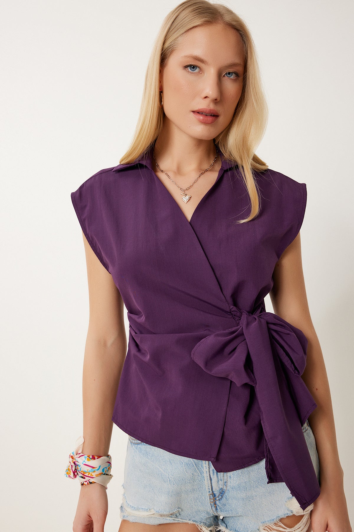 Mürdüm Gömlek Yaka Anvelop Poplin Bluz HF00467