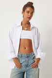 Beyaz Cepli Oversize Gömlek  FN03248