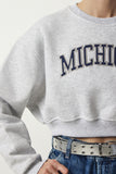 Gri Baskılı Şardonlu Crop Örme Sweatshirt HF00443