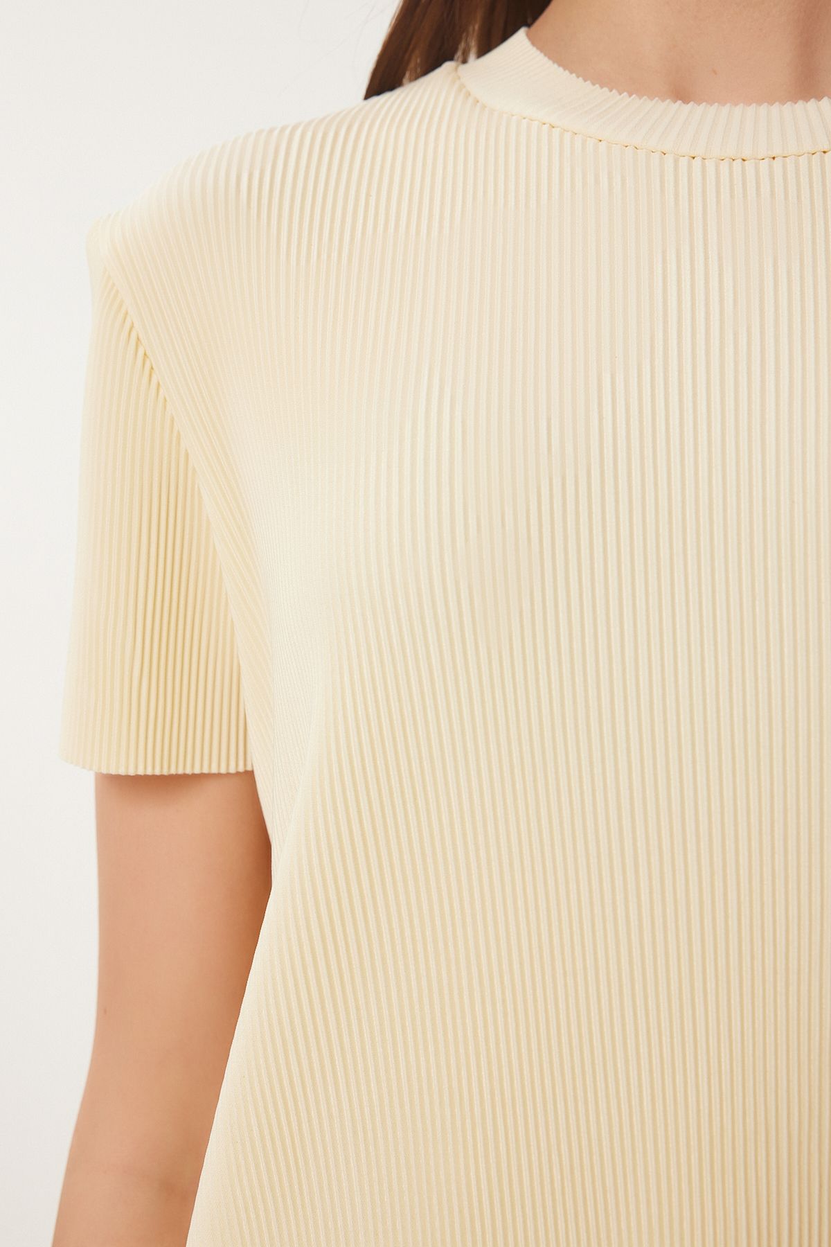 Sarı Basic Fitilli Örme Bluz HF00468