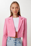 Pembe Vatkalı Crop Dokuma Ceket KT00019