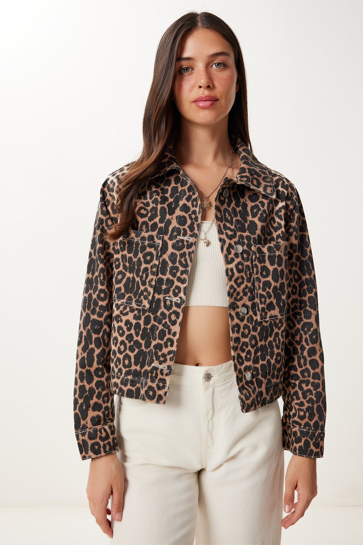Siyah Bej Leopar Gabardin Ceket GP00023