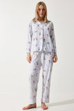 Leylak Desenli Gömlek-Pantolon Örme Pijama Takımı TK00092
