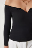 Siyah Büzgülü Yaka Crop Örme Bluz AH00105