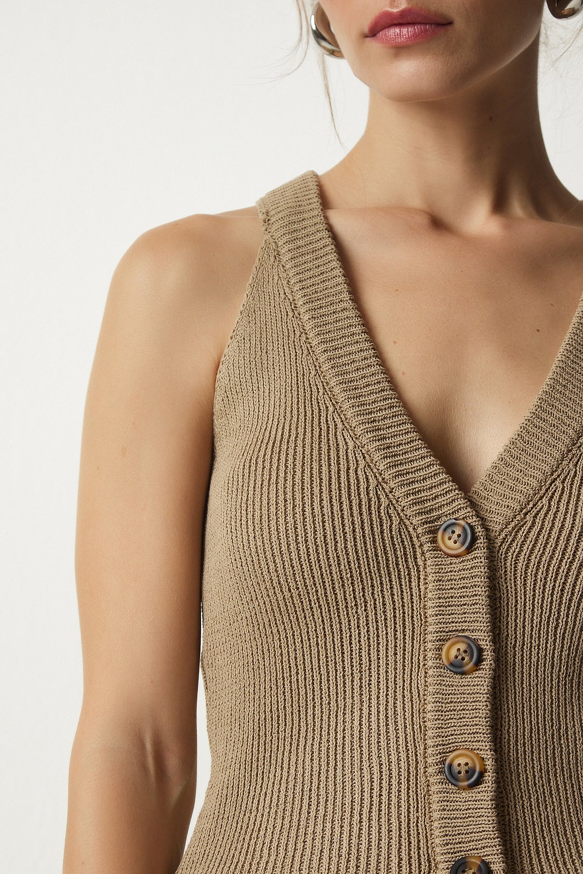 Vizon Halter Yaka Düğmeli Triko Yelek  FN03118