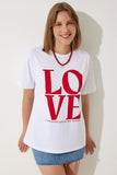 Beyaz Baskılı Oversize Pamuklu T-Shirt NJ00150
