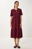 Bordo Oversize Volanlı Yazlık Örme Elbise CR00475