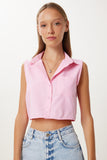 Şeker Pembe Cepli Crop Dokuma Gömlek CR00526
