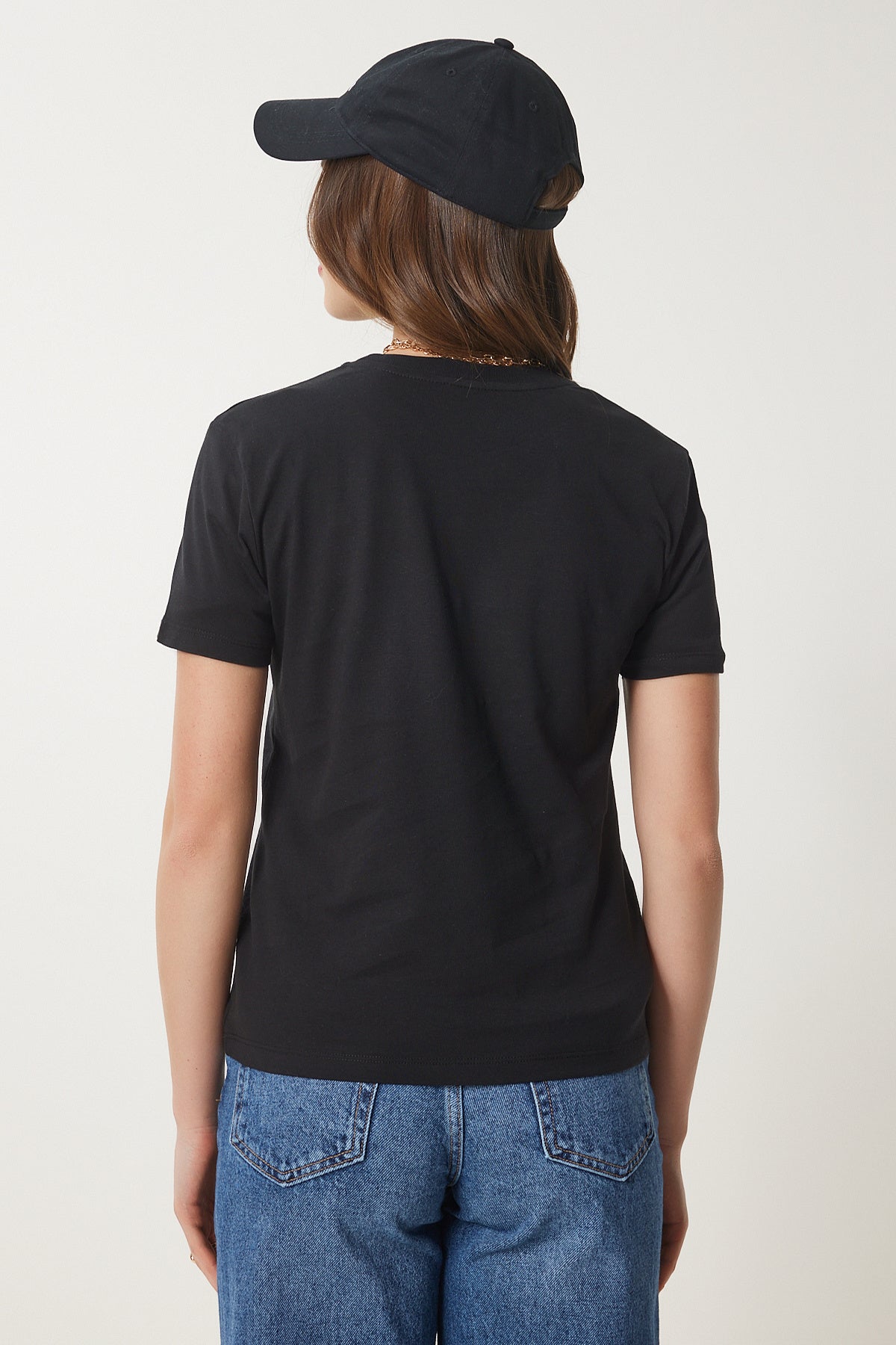 Siyah Ayıcık İşlemeli Pamuklu Örme T-Shirt CR00455