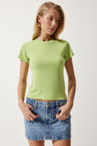 Fıstık Yeşili Bisiklet Yaka Basic Sandy T-Shirt EN00611