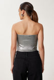 Metalik Gri Işıltılı Esnek Crop Straplez Bluz NS00434