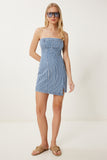 Mavi Kemik Straplez Mini Denim Elbise YZ00006