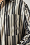 Krem Siyah Çizgili Oversize Örme Gömlek SF00007