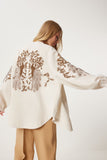 Krem Kahverengi Nakış İşlemeli Keten Kimono OR00005