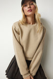 Bej Şardonlu Crop Sweatshirt UB00178