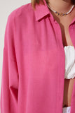 Pembe Oversize Keten Ayrobin Gömlek DD01222