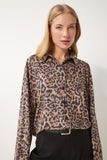Siyah Bej Leopar Desenli Süet Gömlek FN03403