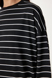 Siyah Beyaz Çizgili Oversize Örme Sweatshirt ZV00339