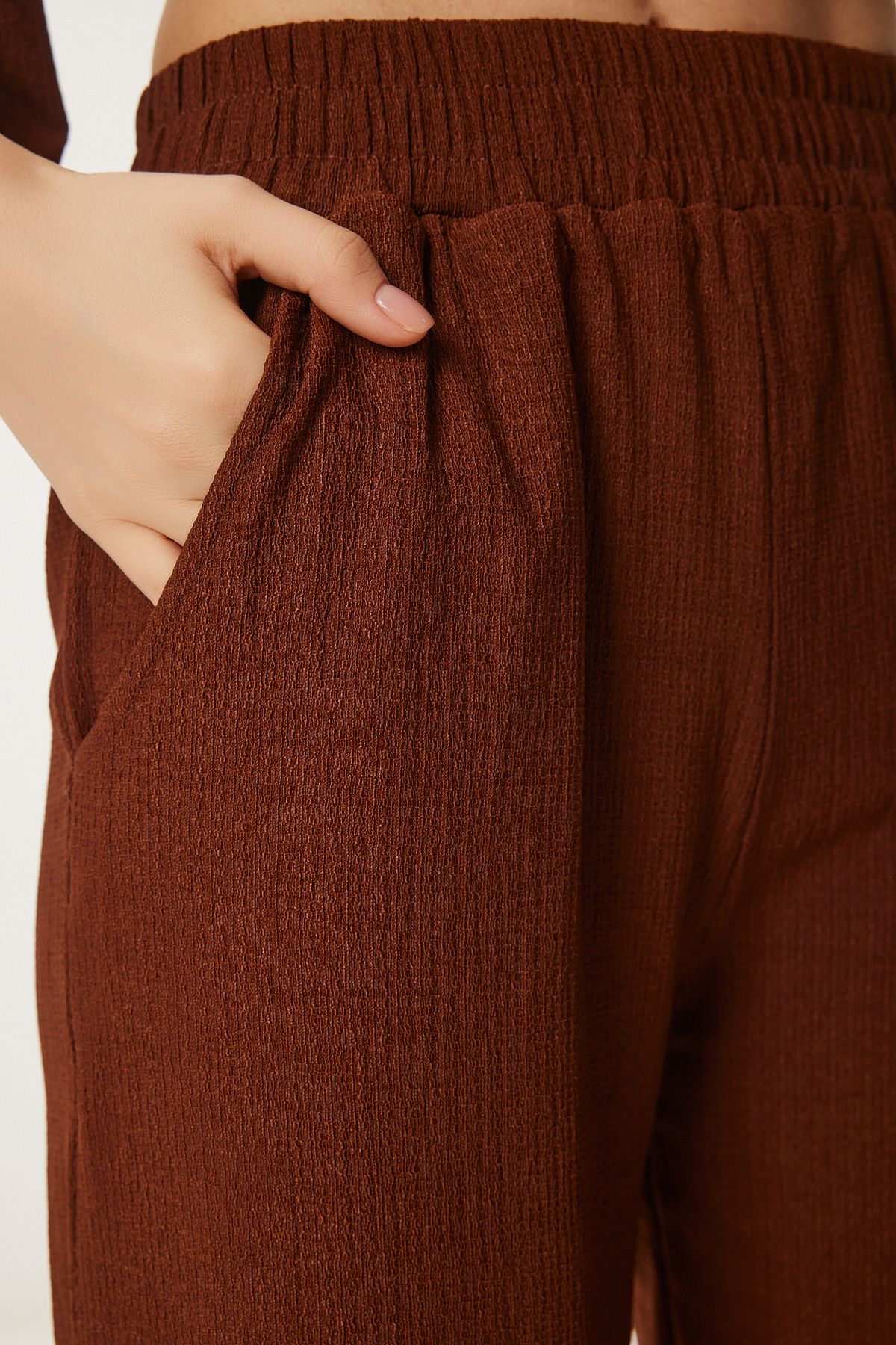 Kahverengi Kimono Pantolon Örme Takımı BY00050