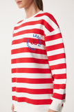 Ekru Kırmızı Nakışlı Şardonlu Örme Sweatshirt MP00029