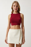 Bordo Halter Yaka Crop Örme Bluz OW00039